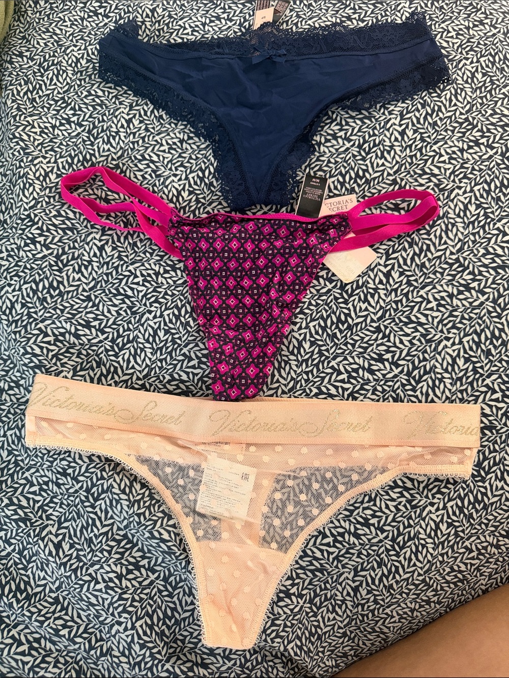 Victoria's Secret Navy, Hot Pink & Blush Thong Trio